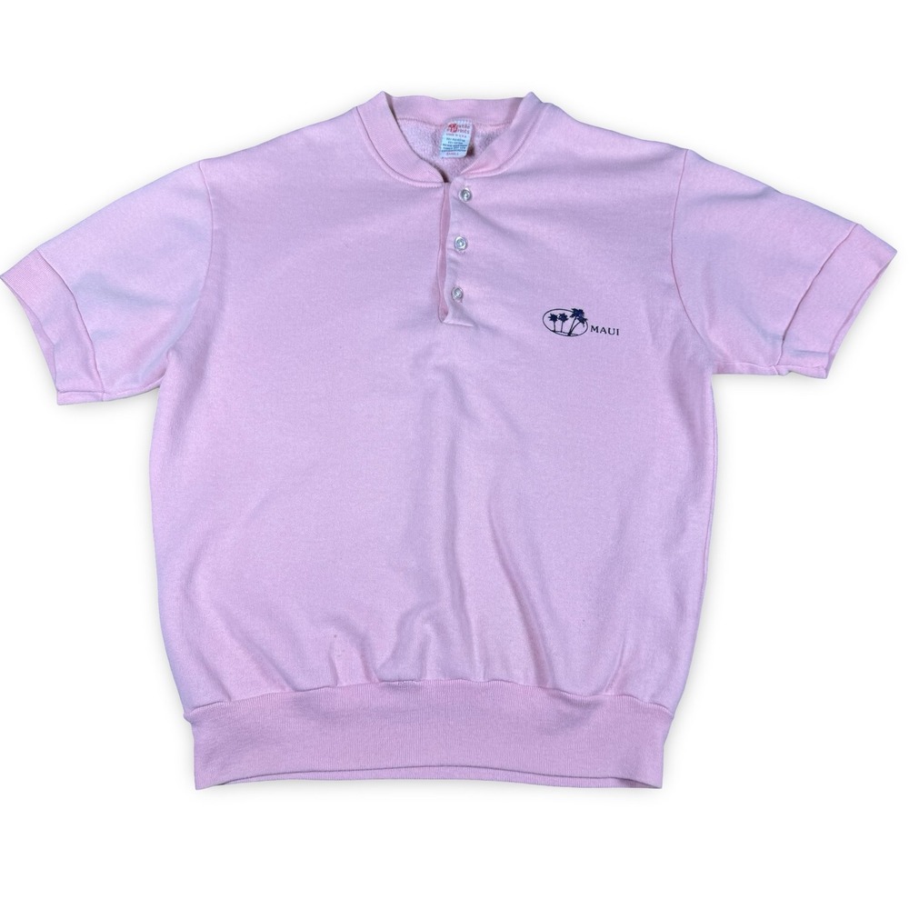 VTG 80s Textile Prints‎ Maui Sweatshirt Polo Shirt Small Pink Short Sleeve S